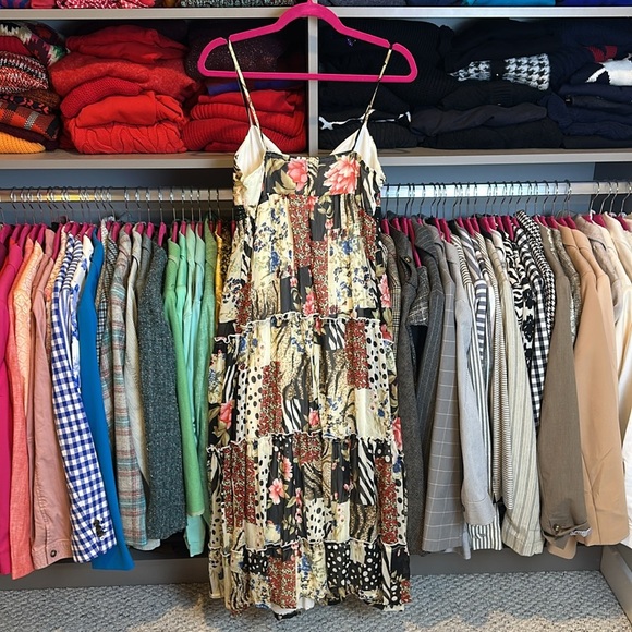 Grass Collection black/ivory/multicolor patchwork padded bust midi dress size 9 - Picture 3 of 3